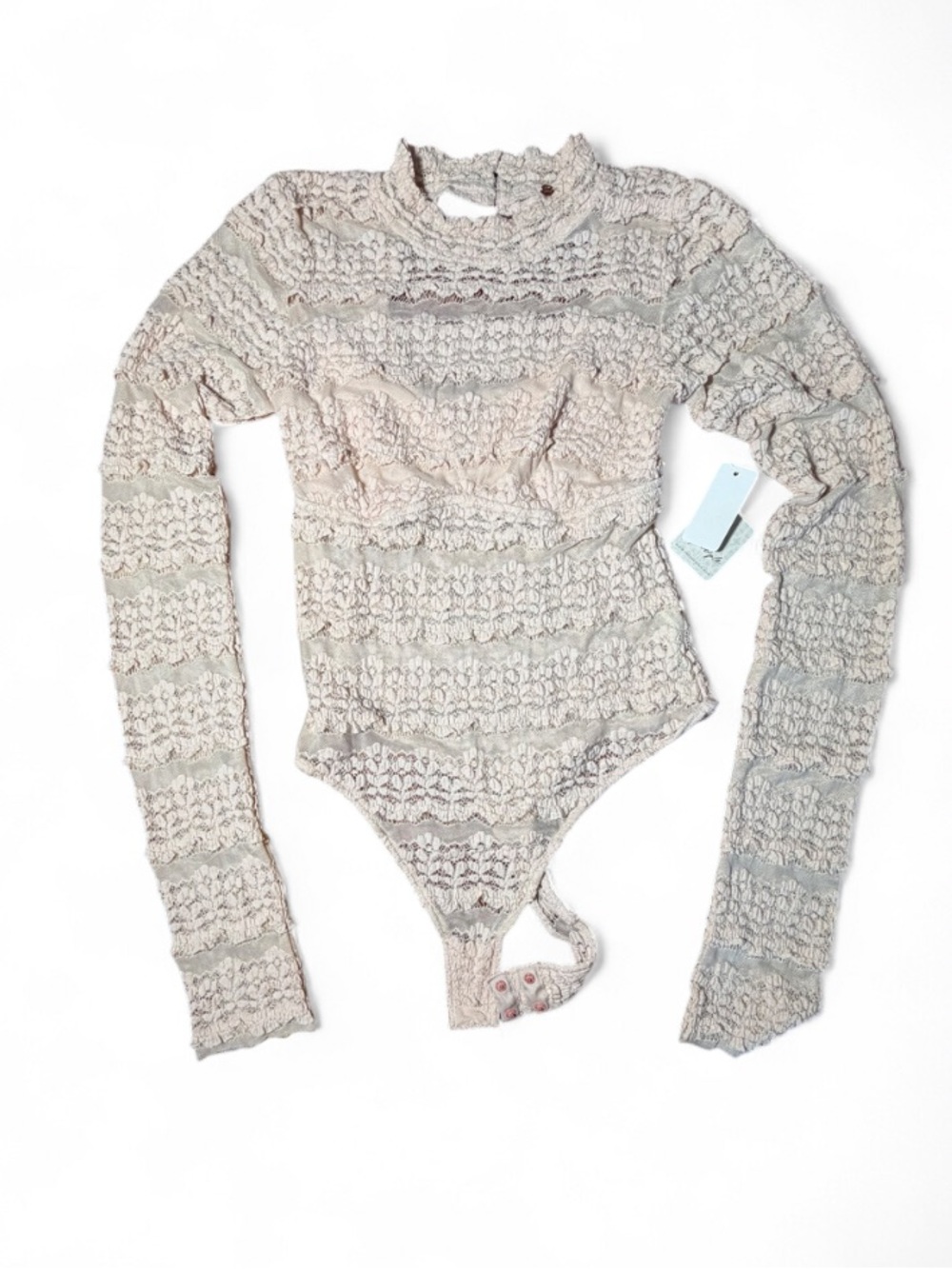 Free People Angelina Lace Bodysuit Neutral Cream NWT Small Romantic Boho - Picture 5 of 9